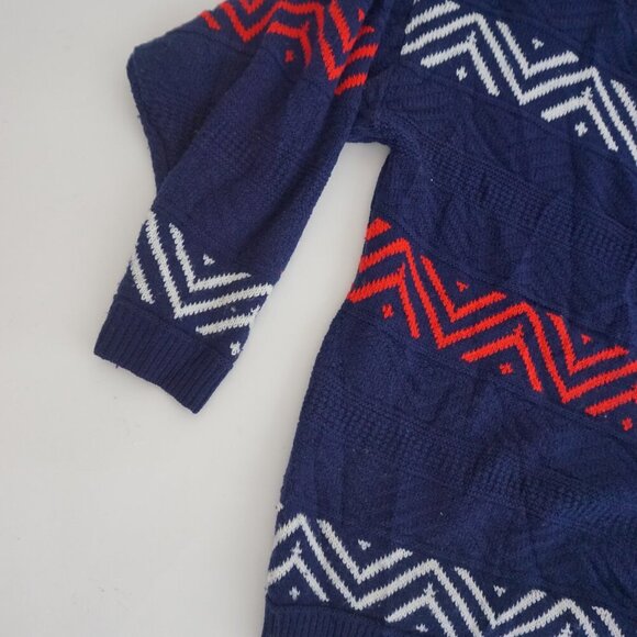 Vintage Tricot Boutique Blue Knit w Red White Design Crewneck Sweater L - Picture 8 of 9